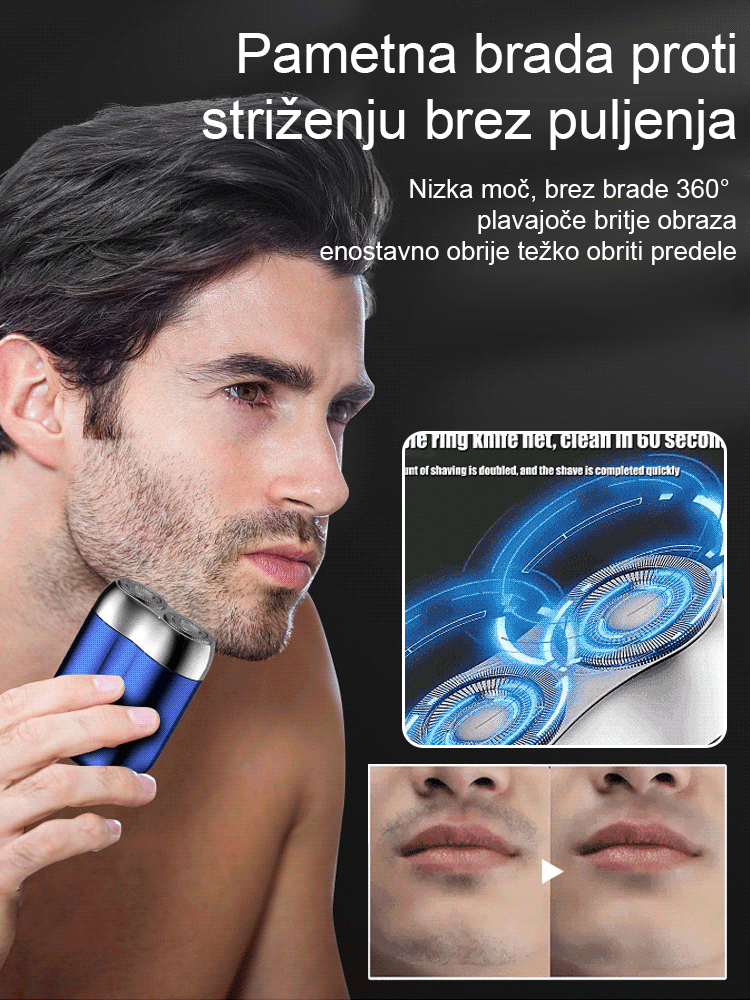 Nov mini električni brivnik z dvojno glavo