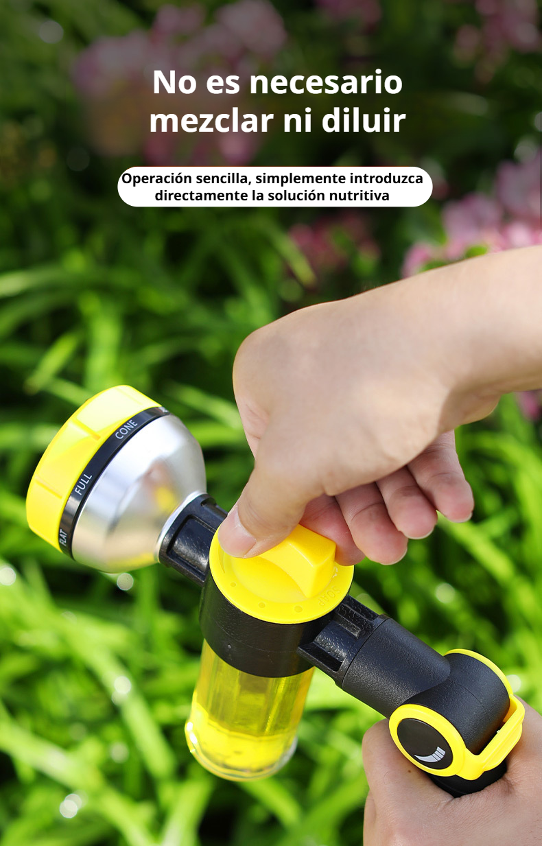 Herramienta de riego y fertilización para jardín