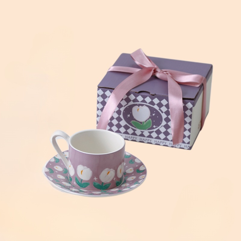 Tulip Coffee Cup and Saucer Set Ceramic Mugs Afternoon Coffee Mug Set Tulip Ceramic Mugs