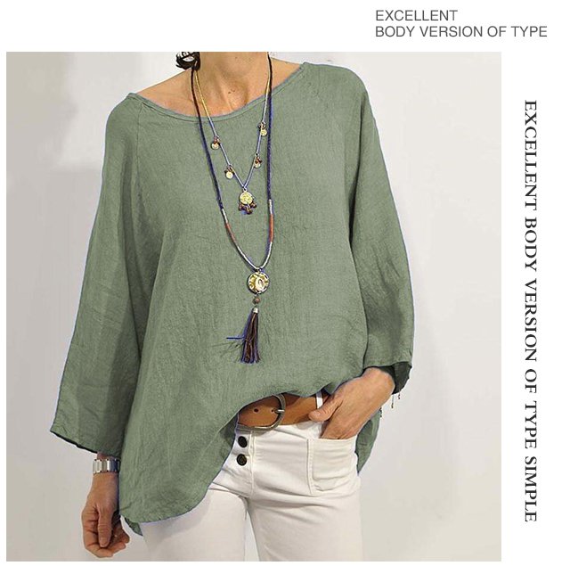 レディース無地ラウンドネックブラウス9分袖