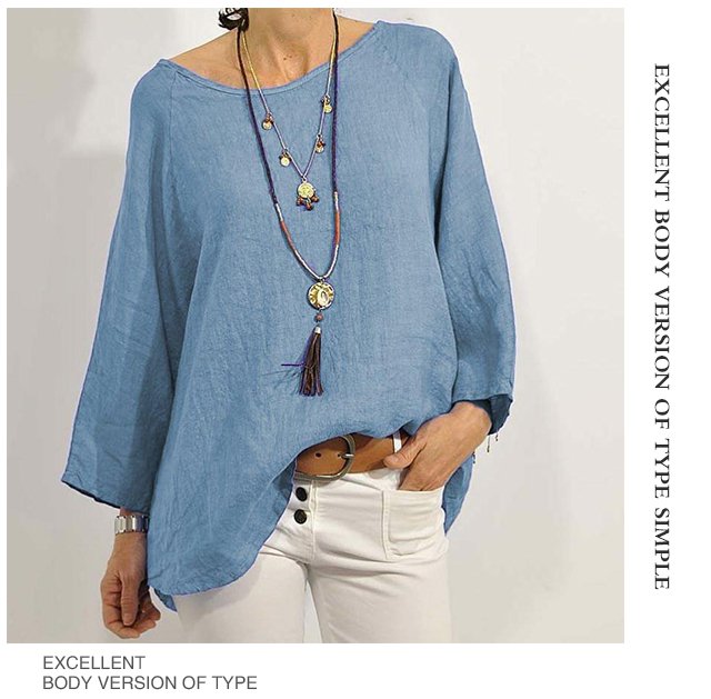 レディース無地ラウンドネックブラウス9分袖