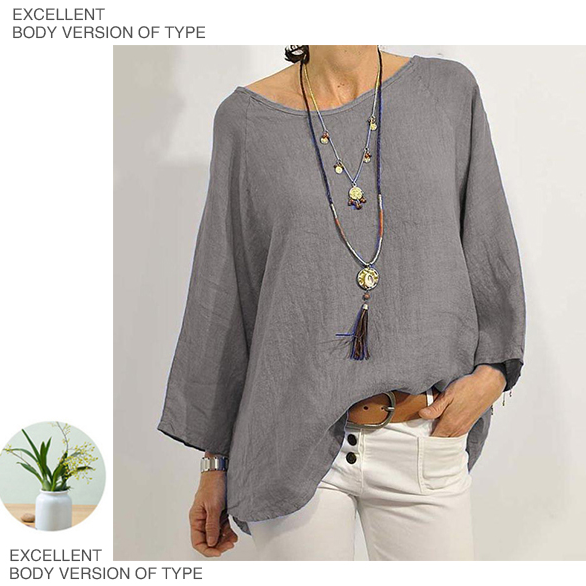 レディース無地ラウンドネックブラウス9分袖