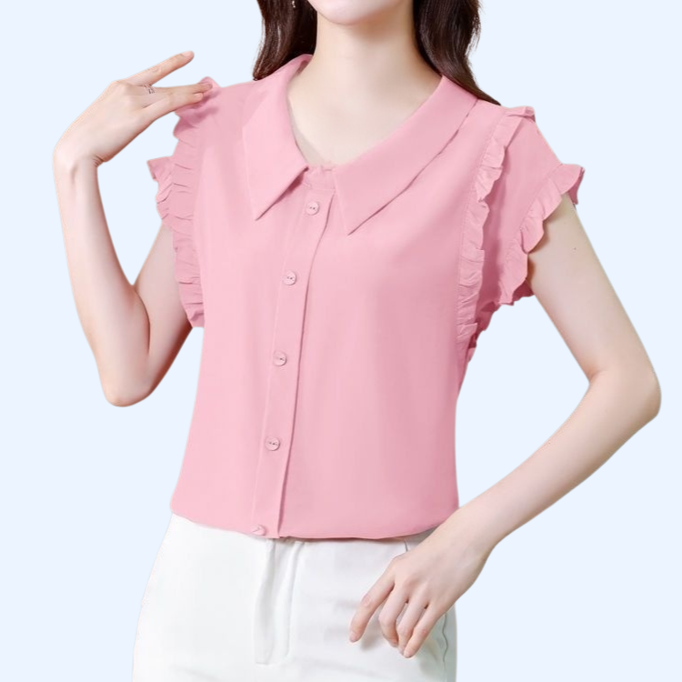 着痩せ襟シフォンシャツ半袖