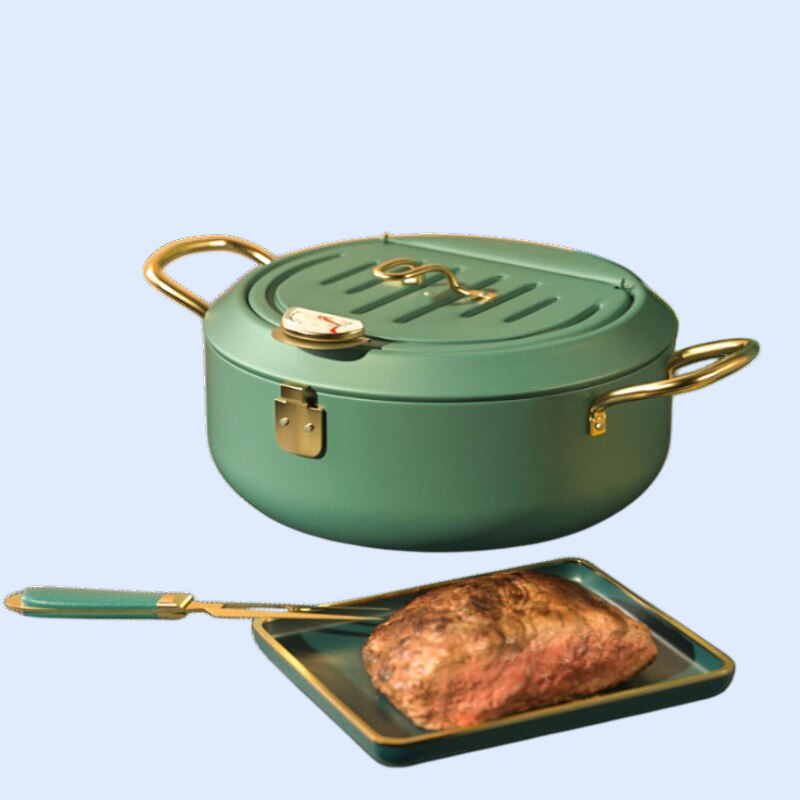 蓋と温度調節機能付きの揚げ物器、温度計付きの日本の天ぷら用小型フライヤー、電磁調理器対応