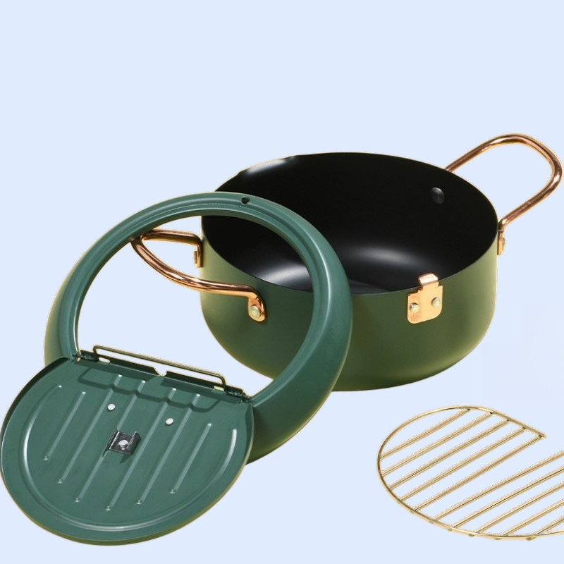 蓋と温度調節機能付きの揚げ物器、温度計付きの日本の天ぷら用小型フライヤー、電磁調理器対応