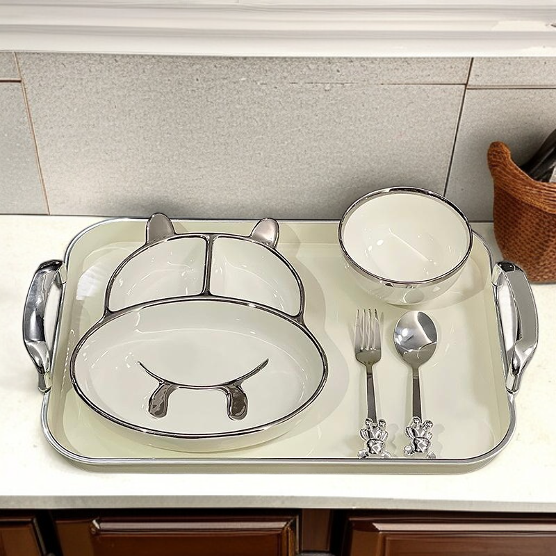 Ceramic compartmentalized dinner plate for adults to lose weight, cute dish plate for one person to 