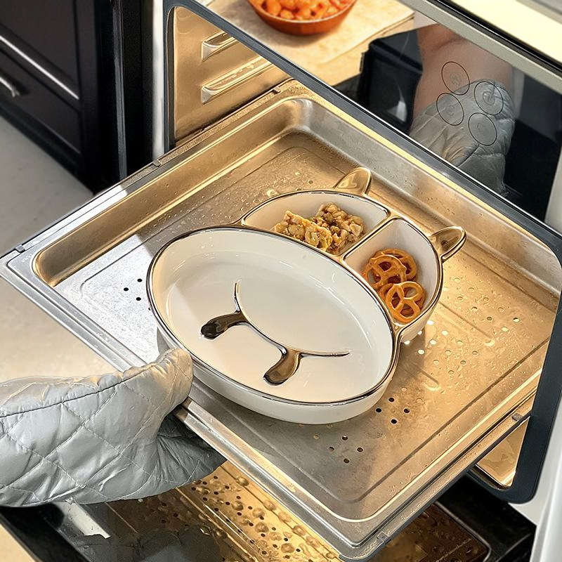 Ceramic compartmentalized dinner plate for adults to lose weight, cute dish plate for one person to 