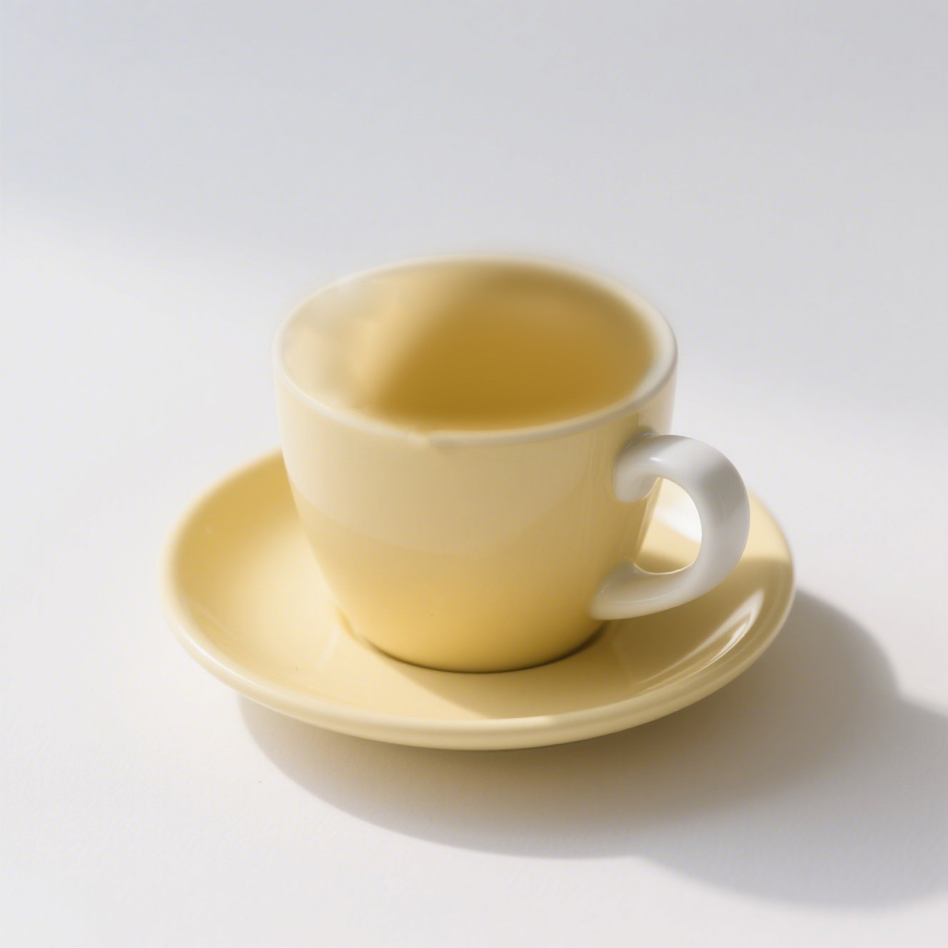 Krémově žlutý kávový šálek na stole