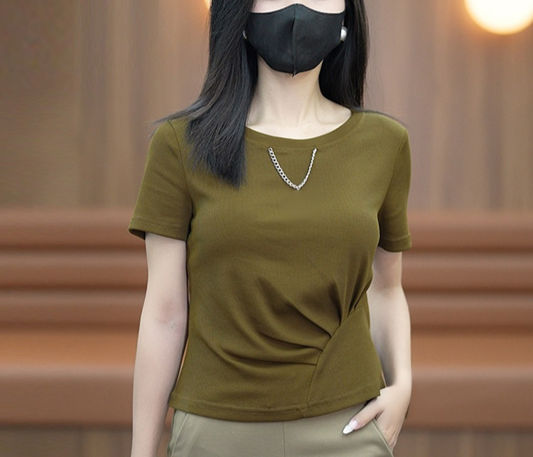 여성 라운드 넥 반팔 티셔츠