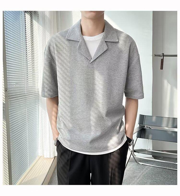 남자 캐주얼 와플 반팔티셔츠 뒷모습