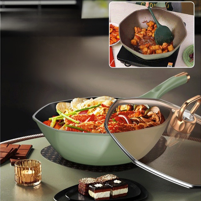 Langlebiger, antihaftbeschichteter, achteckiger Topf aus Lavagestein