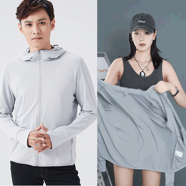 เสื้อกันแดดคู่รักผ้าไหมเย็นรุ่นบางระบายอากาศสำหรับฤดูร้อน 