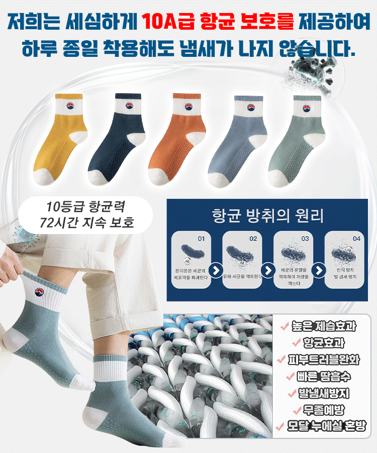 방취 및 땀 방지 여름 남성용 반목 양말