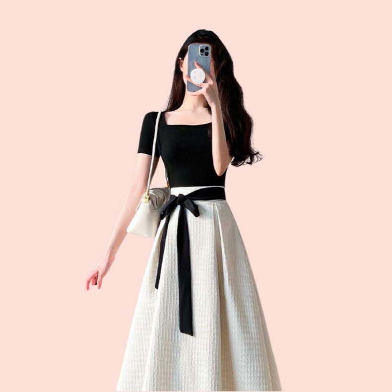 여성 여름 슬림핏 투피스 스커트 세트