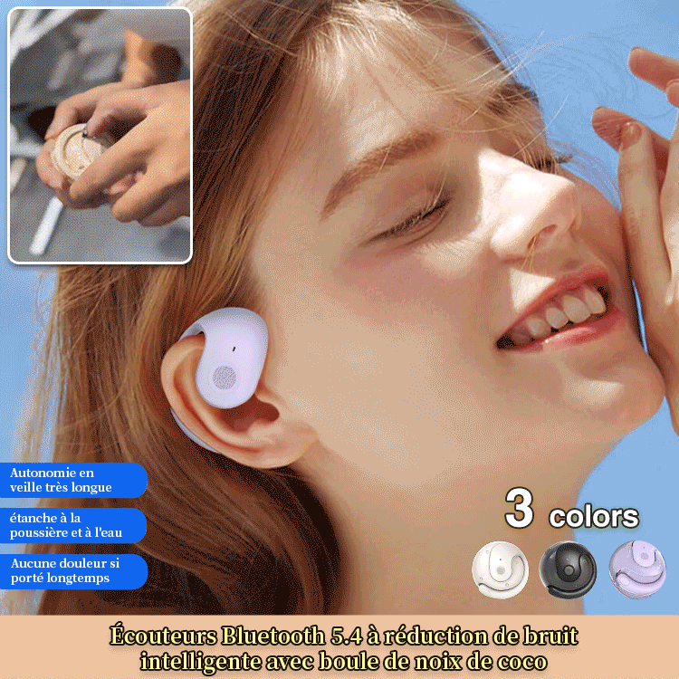 Petite boule de noix de coco, écouteurs à réduction de bruit non intra-auriculaires.