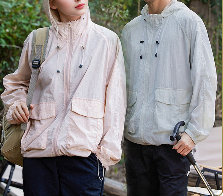 カップルで着られる日焼け止めフード付き作業服ジャケット正面画像