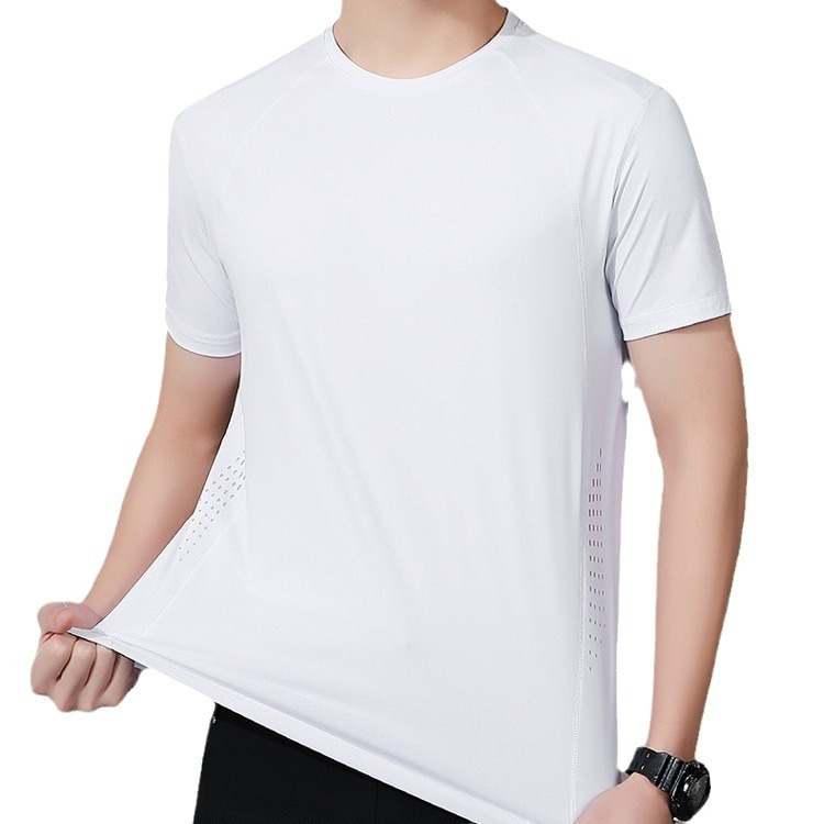 メンズアウトドアレジャーデブプラスサイズ半袖アイスシルクスポーツ速乾服ストレッチデブプラス大きい半袖Tシャツ