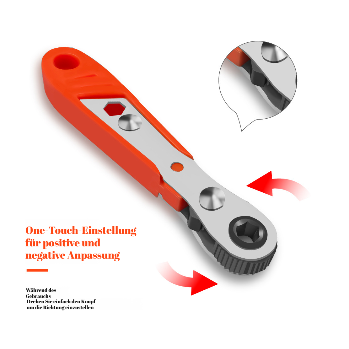 Zahnratsche, Reparatur kleiner Räume, Chargenkopf, Vorwärts- und Rückwärts-L-Biegeschlüssel