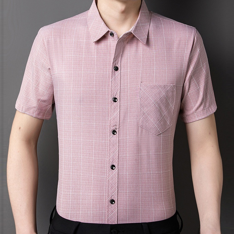 チェック柄綿麻メンズシャツ