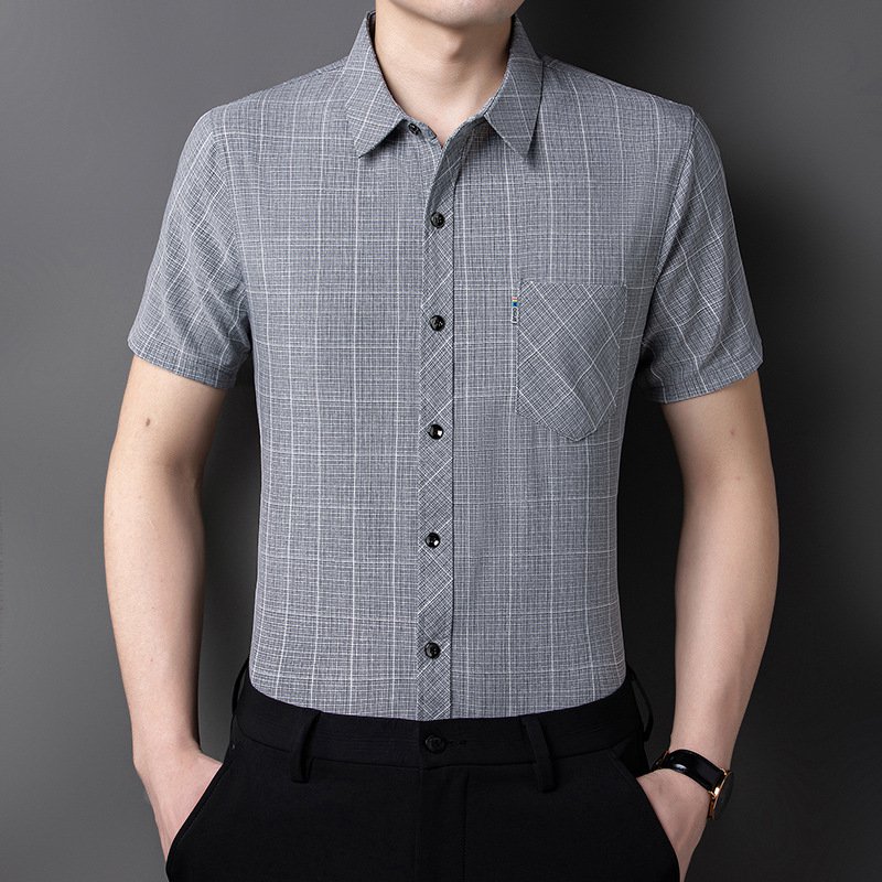 【チェック柄綿麻メンズシャツ】綿麻は快適で通気性が良く、便利さと快適さのベストチョイス