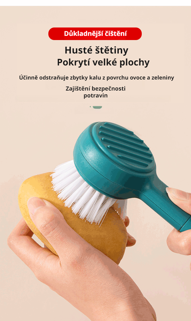 Detailní pohled na štětiny kartáče na ovoce a zeleninu