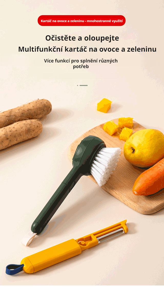2-v-1 kartáč na ovoce a zeleninu v kuchyni