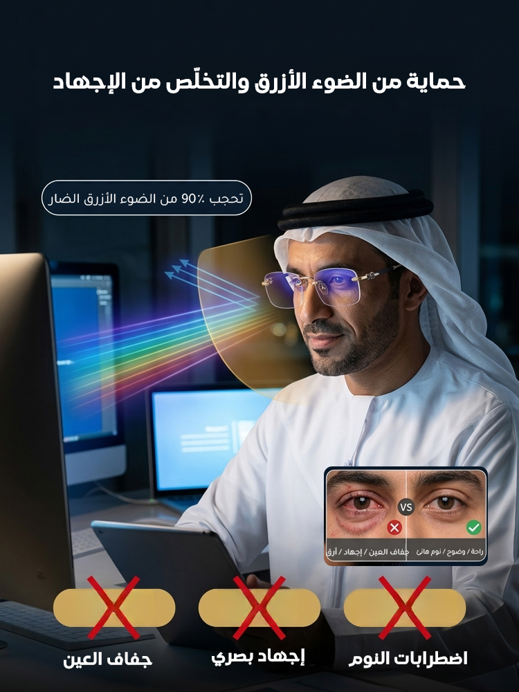 (تركيز فوري تلقائي) نظارة حماية مع عدسات ضبط التركيز الذكي ومتغيرة اللون لحماية العين طوال اليوم