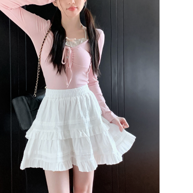 小さな女の子のための白いフリルスカート コットンラインスカート ケーキスカート ふんわりスカート ハーフスカート レディース