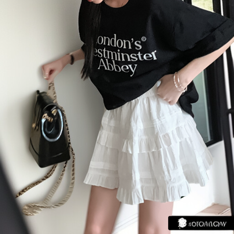 小さな女の子のための白いフリルスカート コットンラインスカート ケーキスカート ふんわりスカート ハーフスカート レディース