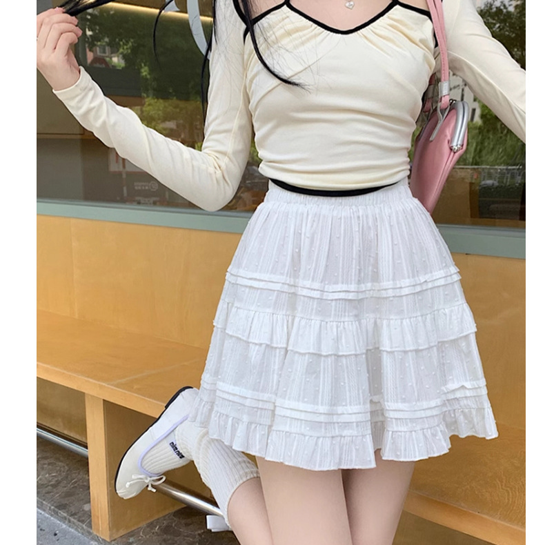 小さな女の子のための白いフリルスカート コットンラインスカート ケーキスカート ふんわりスカート ハーフスカート レディース