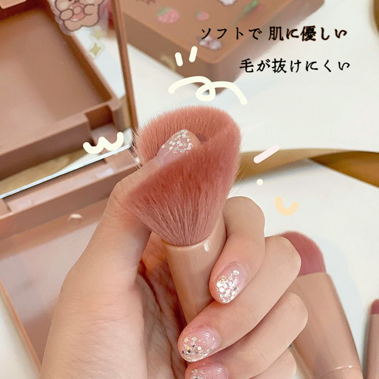 メイクアップブラシブラシポータブルミラーアイシャドウコンシーラールースパウダーブラッシュブラシ