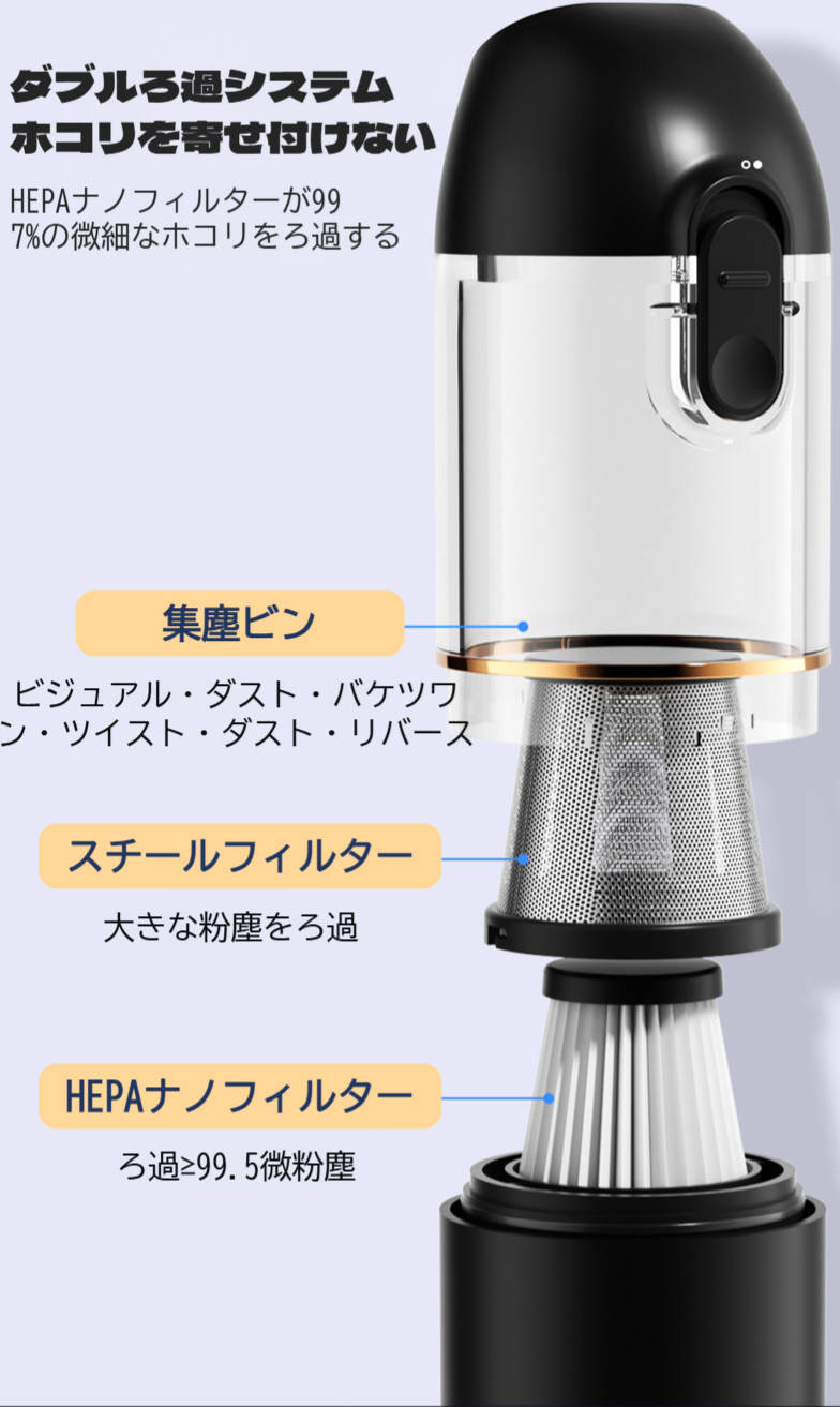 大型吸引力を持つ掃除機の使用イメージ