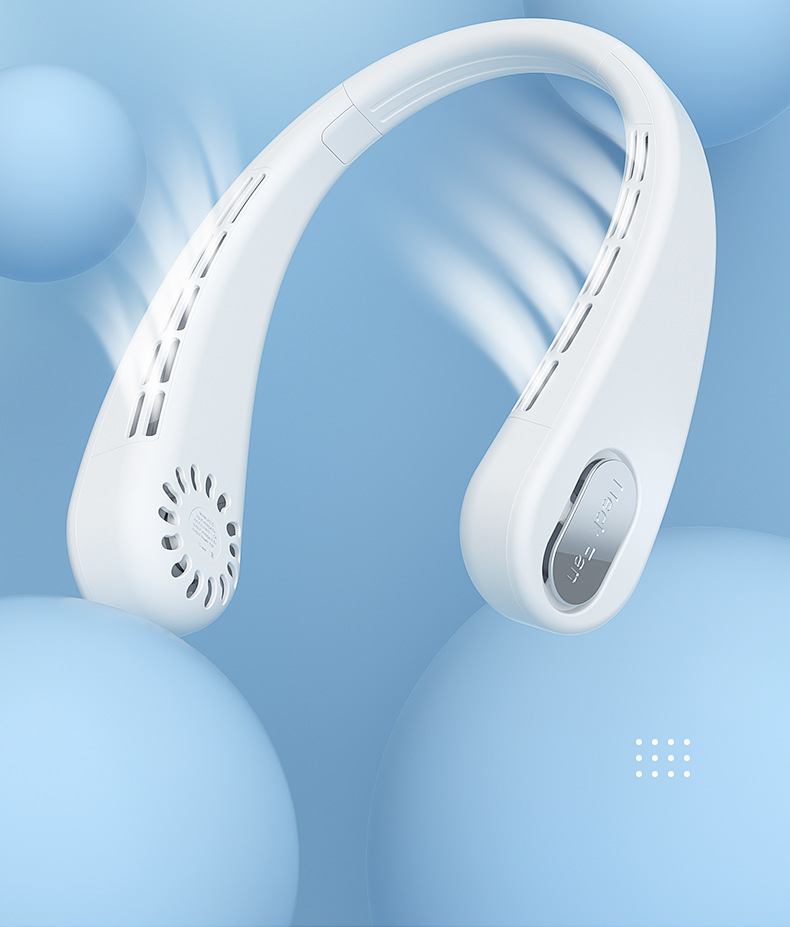 首掛け可能な小型ネックファンの使用イメージ