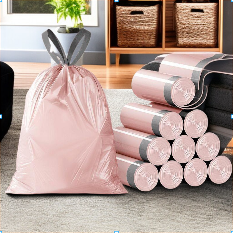 아이스베리 핑크 끈 쓰레기봉투 대형 가정용 휴대용 두꺼운 주방 쓰레기봉투