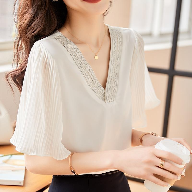 여성 여름 반팔 상의 배 가리는 반팔 화이트 셔츠 봄옷 블라우스 반팔 상의