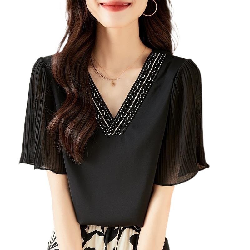 여성 여름 반팔 상의 배 가리는 반팔 화이트 셔츠 봄옷 블라우스 반팔 상의