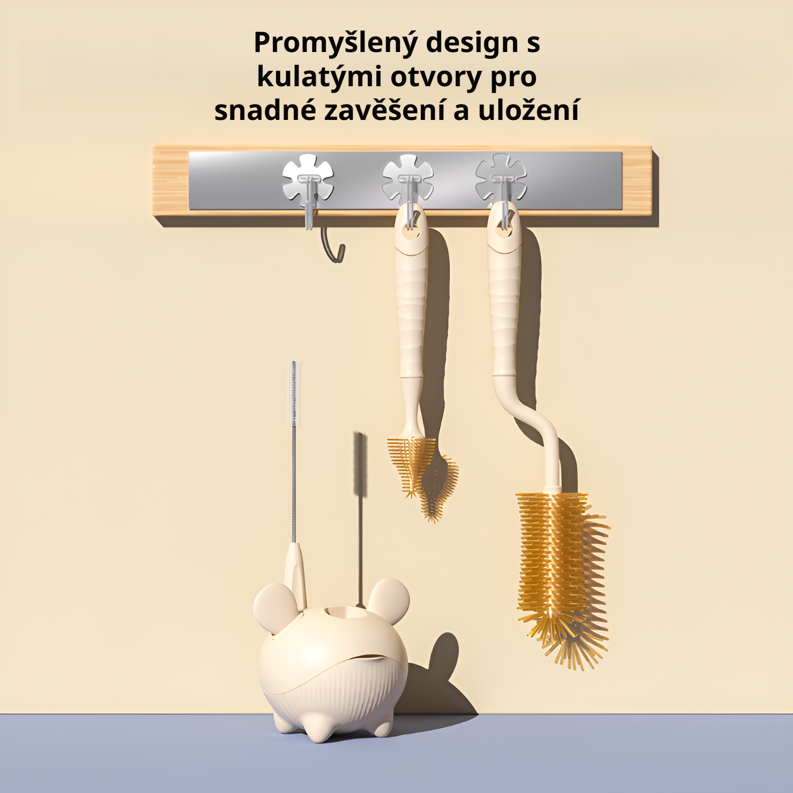 Čtyřdílná sada kartáčků na láhve z nano stříbra a silikonu