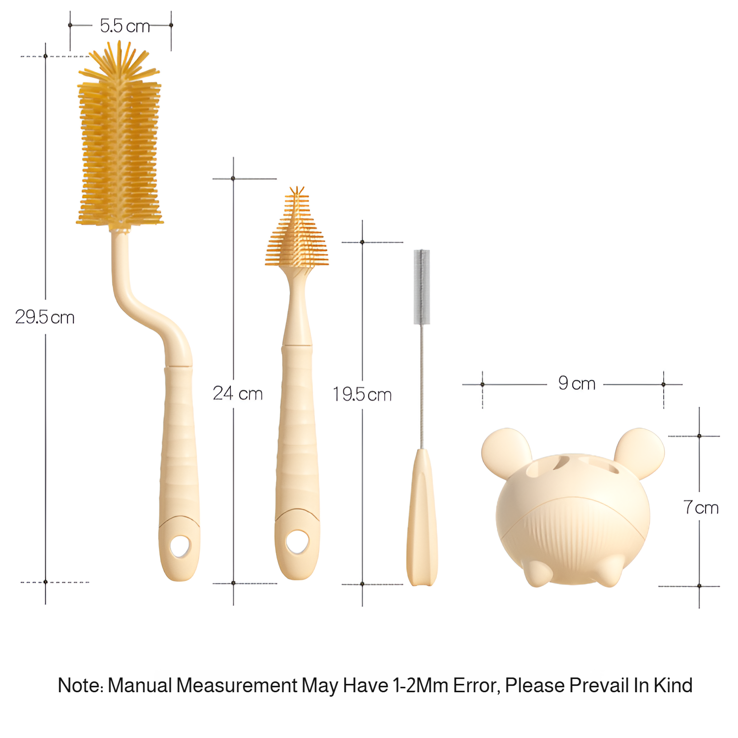 Complete baby bottle cleaning kit with silicone brushes