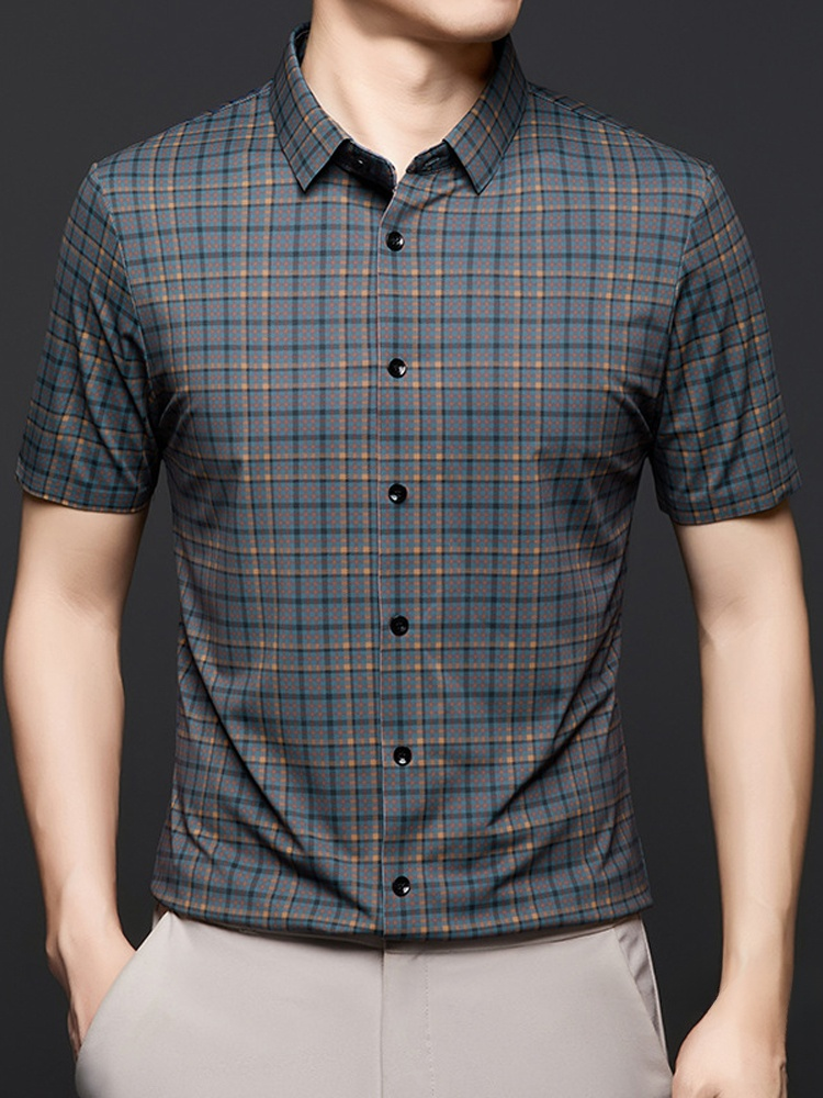 チェック柄長袖カジュアルシャツ メンズ