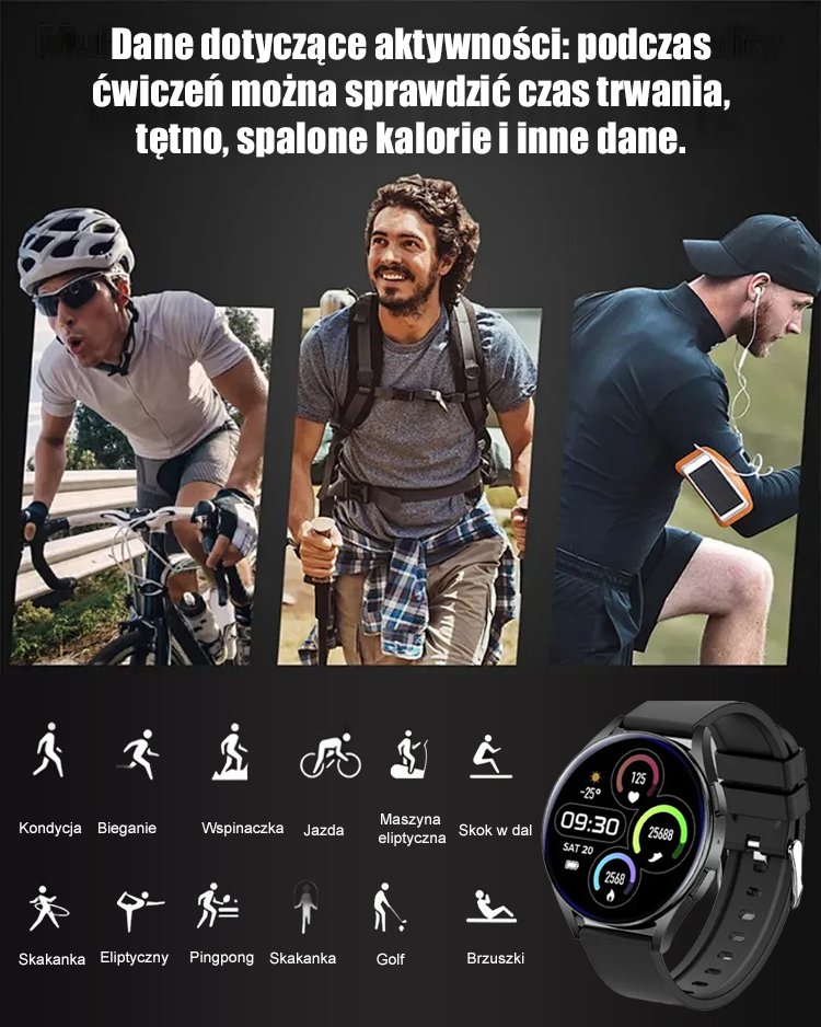 Zegarek sportowy D18 z monitorowaniem tętna i ciśnienia krwi