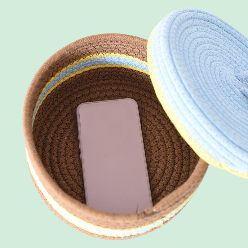 면 로프 뚜껑이 있는 잡화 수납 바구니, 가정용 침실 바구니