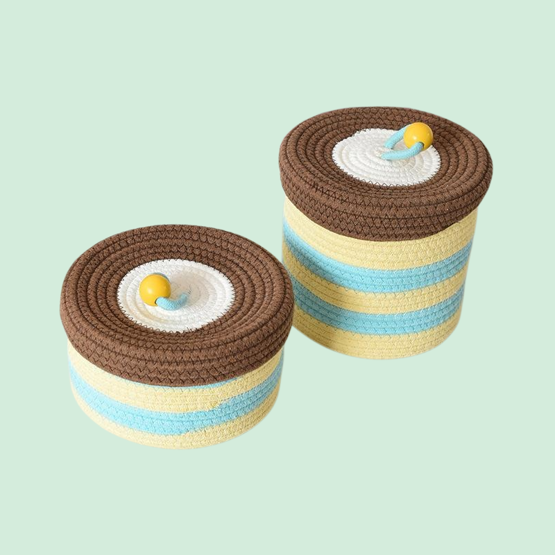 면 로프 뚜껑이 있는 잡화 수납 바구니, 가정용 침실 바구니