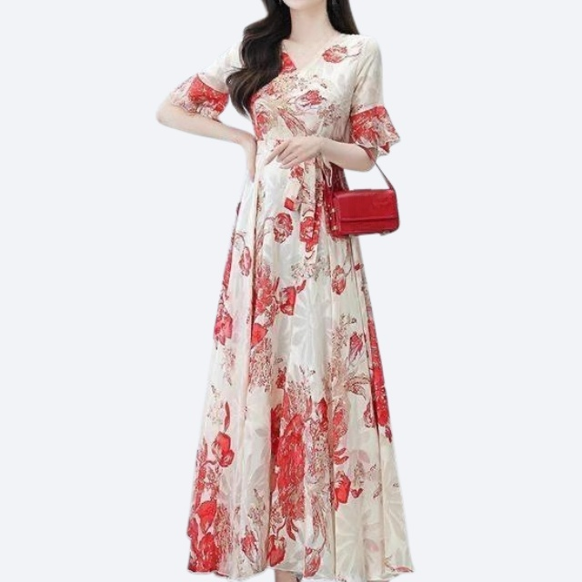 기질 감령 플레어 소매 플라워 트위드 원피스