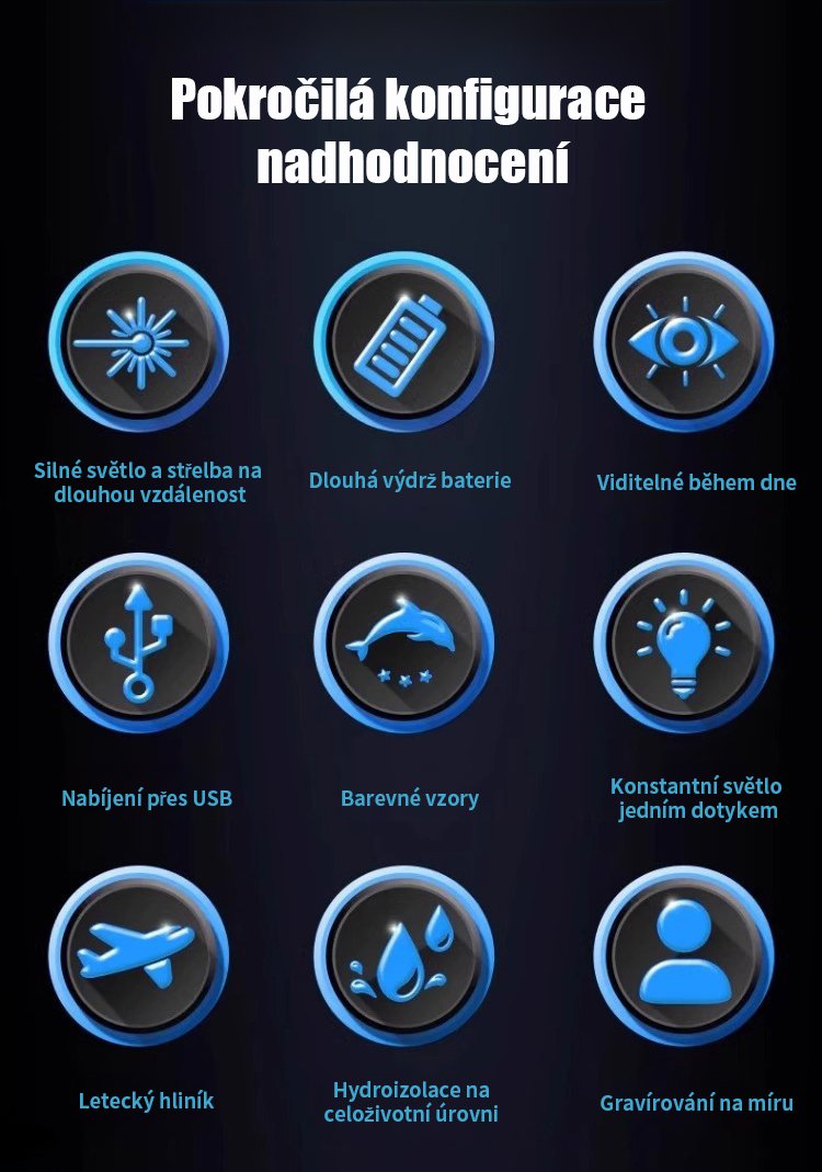 Detailní pohled na laserovou svítilnu s kovovým tělem