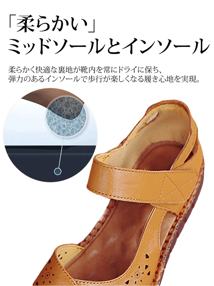 レディース本革オープントゥ透かし彫りサンダル