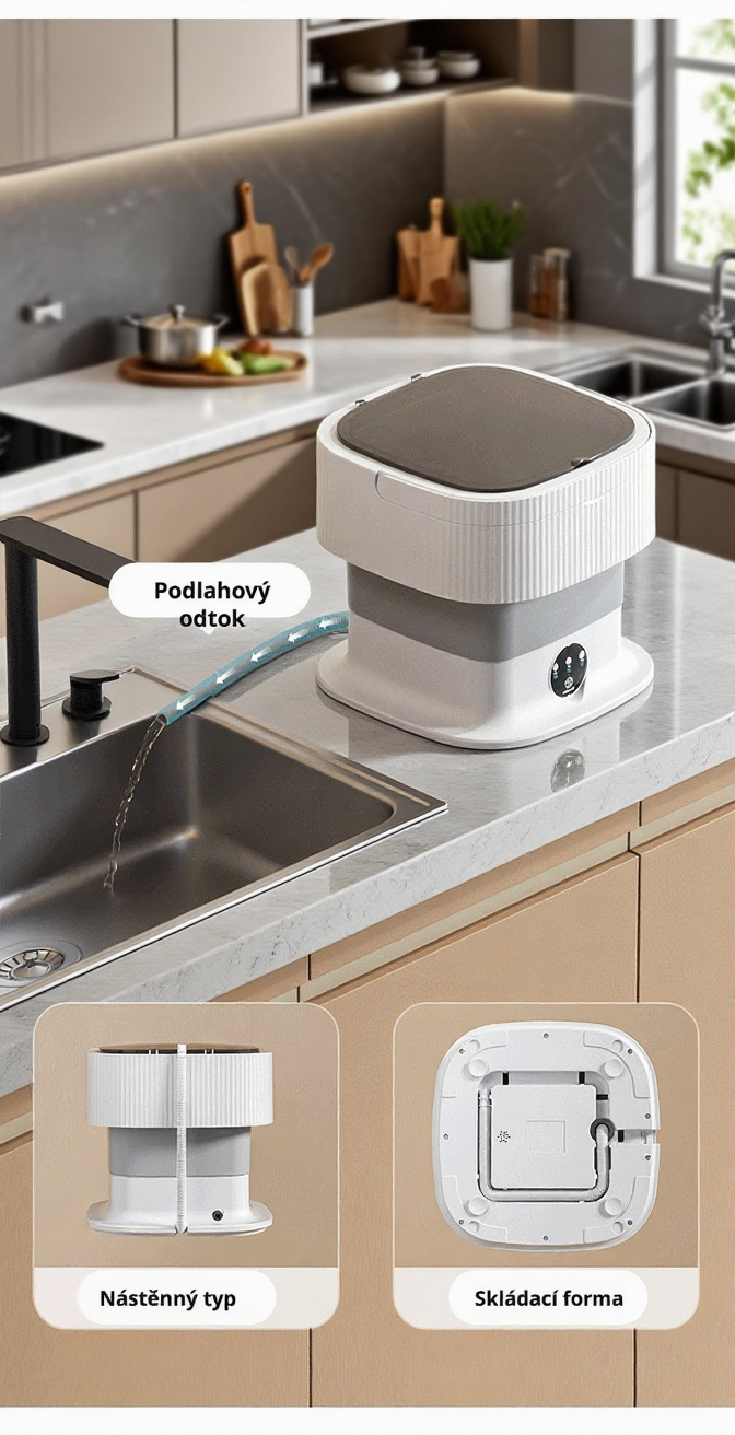 Domácí pračka s moderním modrým designem