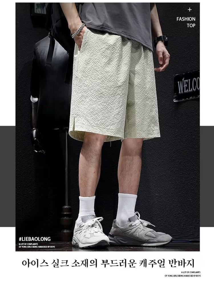 살찌는 남자 반바지 편안한 와이드 팬츠 땀 배출 통풍 시어서커 반바지 남