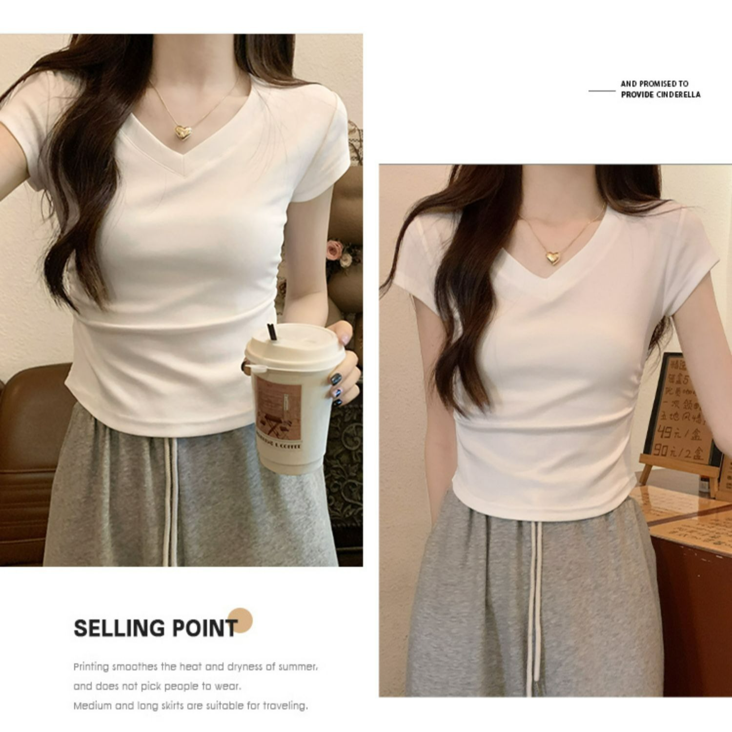 レディース半袖アイスシルクカラーボーンシックプリーツ半袖Tシャツトップス