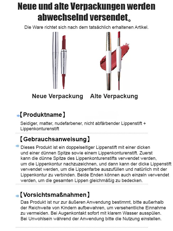 Doppelkopf-Lippenstift und Lippenkonturenstift, der nicht an Tassen haftet.