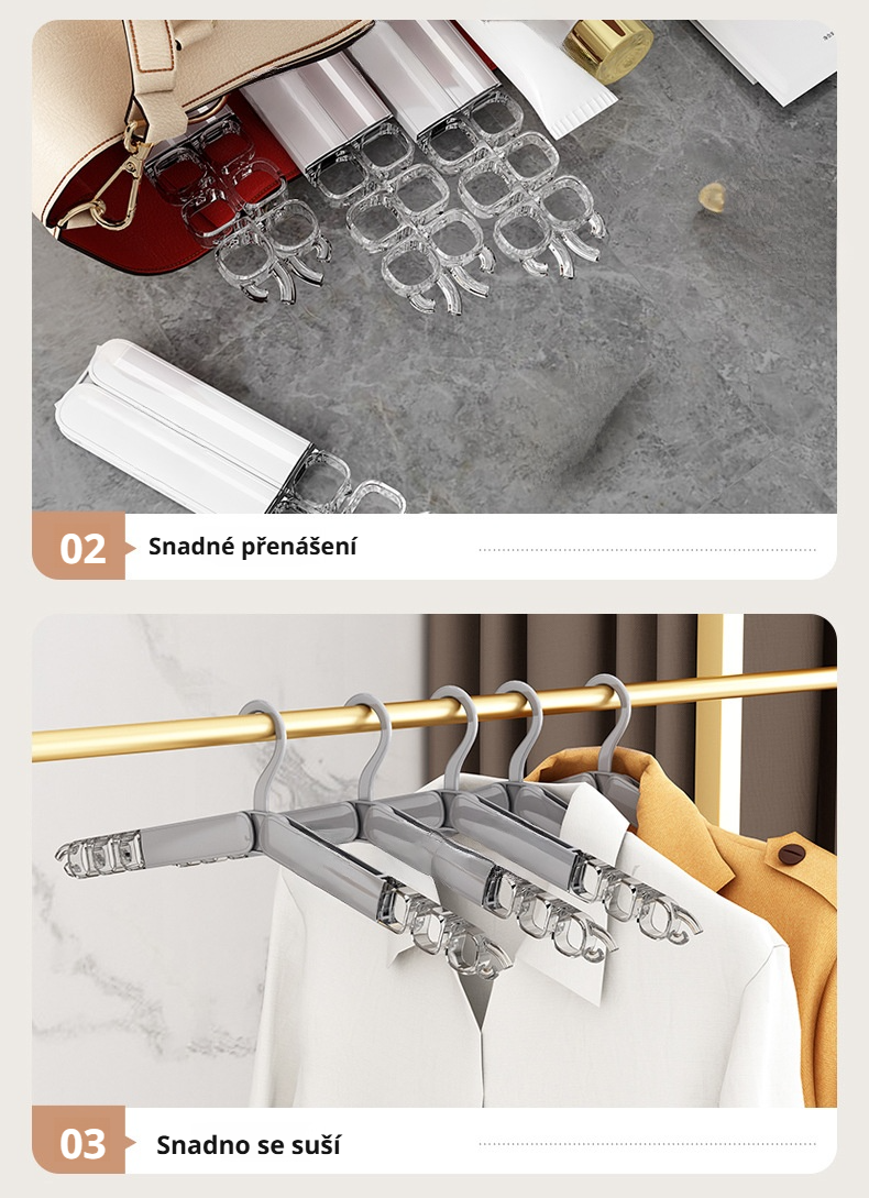 Úspora místa díky skládacímu věšáku na šaty